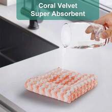 20 Pcs Assorted Thickened Wavy Ion Kitchen Dish Cloth, Stripe Coral Fleece Cleaning And Degreasing Non-Stick Cleaning Cloth,Kitchen,Bathroom,Home,Household Suppliers - 彩色 - 查看 6