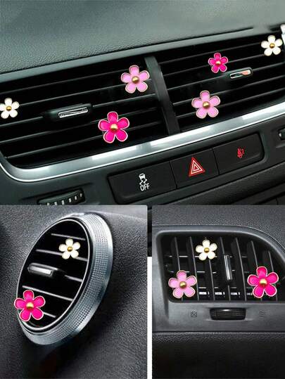 3 Floral Air Outlet Clips, Cute Daisy Car Air Freshener Air Outlet Clips, Car Diffuser, Rhinestone Car Interior Decoration, Charming Diamond Car Decoration, Dazzling Car Parts, Daisy Car Decoration, Floral Air Outlet Clips, Car Interior Air Conditioning Air Outlet Clips, Car Air Freshener Clips, Colorful Car Interior Women And Girls