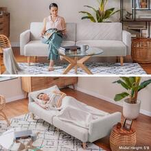 Mopio 76.8" Futon Sofa Bed, Small Couch, Sleeper, Loveseat, Mid Century Modern Futon Couch, Sofa Cama, Couches For Living Room (Old Rosa Velvet) - Light Gray Fabric - View 8