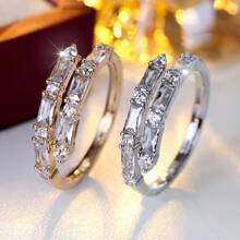 1pc Women Fashion Versatile Double-Layer Fully Rhinestone Adjustable Ring, Suitable For Daily Wear And Gift