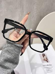 1/3 Paire de lunettes transparentes surdimensionnées carrées en polycarbonate (PC) avec imprimé léopard bohème pour femmes, toutes saisons