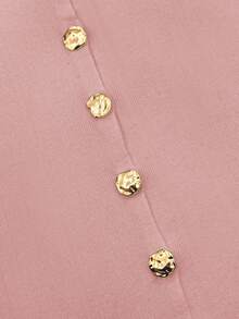 Vintage Chic Fashionable Elegant Metal Button Open Front Solid Color Sleeveless Round Crew Neck Business Jacket Work Waistcoat Slim Modest Minimalana Casual Top Tank Knit Vest Sweater For Women - 粉色 - 查看 8