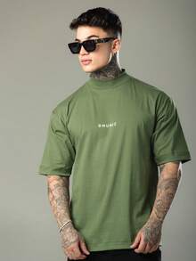 DMUNIZ Oversized Streetwear Turtleneck Printed Chest T-Shirts Kit 2 - 2 苔綠色 - 查看 5