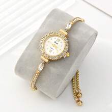 1pc Women's Embellished Pull String Bracelet Watch, Elegant Convenient Quartz Watch, Fashion & Stylish, Great Gift For Holidays