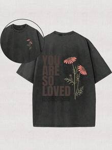 230g Double-Sided Washing, You Are Such A Lovely Printed T-Shirt, High-Quality Batik Cotton Retro Fashion Brand T-Shirt, Beach Essential, Men's Summer T-Shirt, Holiday Gift, Perfect Gift. - 黑色 - 查看 1