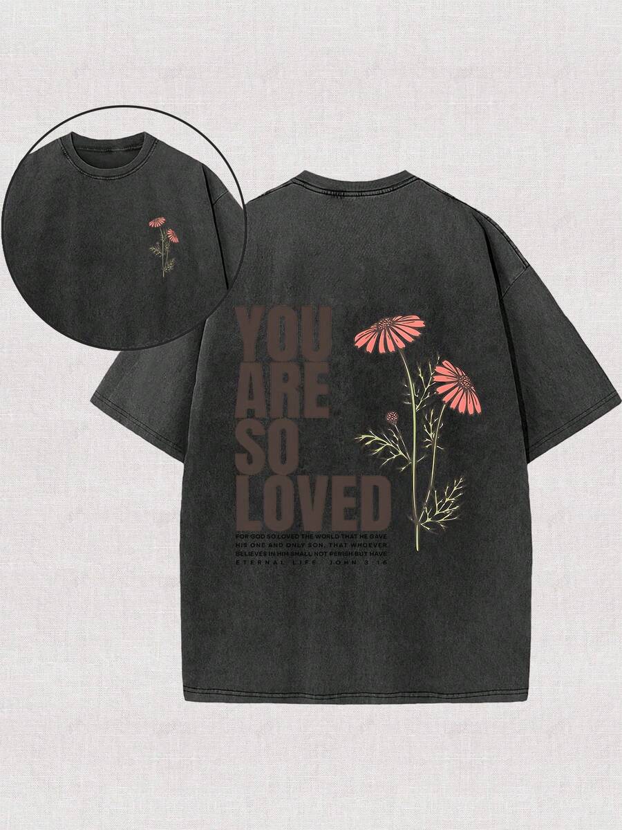 230g Double-Sided Washing, You Are Such A Lovely Printed T-Shirt, High-Quality Batik Cotton Retro Fashion Brand T-Shirt, Beach Essential, Men's Summer T-Shirt, Holiday Gift, Perfect Gift. - 黑色 - 查看 1
