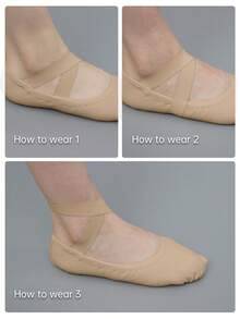 Wuyuan 浅粉色四向弹力帆布芭蕾舞鞋，带衬里，单松紧带，三种穿着方式，无拉绳设计