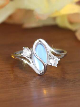 Elegant unik ring i 925 sterlingsilver med månsten och hästens öga, förlovnings- och bröllopsdagspresent till kvinnor, exklusiva smycken