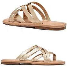 Pairs  Beach    Elegant  Fashionable  Cute  Casual    PU Leather    Women's Flat Sandals  Beach  Vacation  Party  Office  Wedding  Holiday  Home  Outdoor    Summer - 金色 - 查看 3
