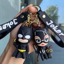 Warner Bros Chaveiro Batman e Mulher-Gato - Dupla de super-heróis com símbolo de morcego e design de gato para mochilas, carteiras e chaves de carro. Presente colecionável estiloso para fãs, perfeito para uso diário, cosplay e festas temáticas (inspirado em Gotham City).