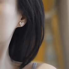 New Elegant Fashion Love Heart Earrings Simple Versatile Shiny Pearl And Diamond Earrings - 金色 - 查看 3