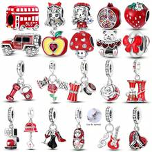 1 件银色红色珠子系列精美蝴蝶结心形苹果熊玫瑰樱桃蘑菇吊坠适用于手链项链吊坠串珠 DIY 珠宝制作完美适合女性女孩幸运礼物 - 紅色 - 查看 1