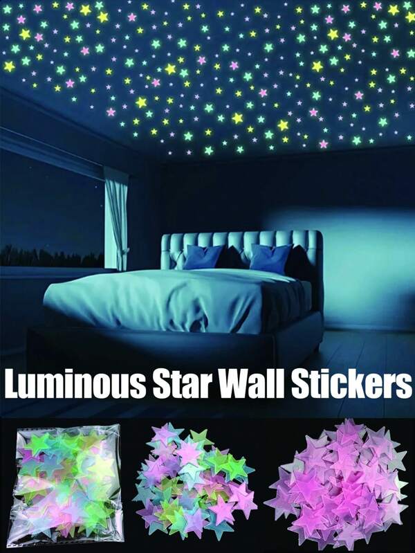 1 paquete (aproximadamente 500/200/100/50 piezas) Pegatinas fluorescentes luminosas de estrellas de 2/3 cm, de plástico brillante autoadhesivo, duraderas para decorar el hogar, el techo, la pared del dormitorio y la decoración de la habitación