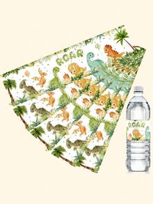 10pcs Dinosaur Theme Water Bottle Labels, Cartoon Dinosaur Roar Water Bottle Stickers, Jungle Animal Water Bottle Wraps, Dinosaur Theme Party Decorations, Suitable For Baby 1st Birthday Party - Multicolor - View 10