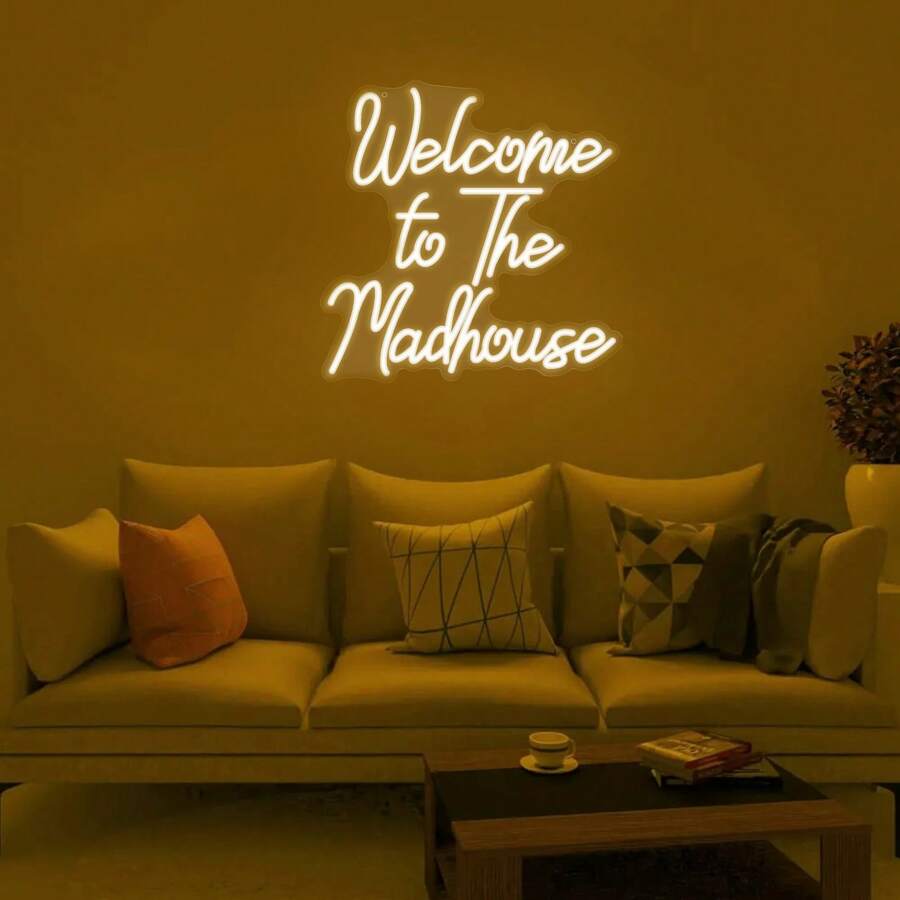 1 Stück Hosen-Neon-Leuchtreklame "Willkommen im Asylum", LED-Neonschild für das Schlafzimmer, Buchstaben-Neonbeleuchtung für Wanddekoration, LED-Neonbeleuchtung für Bar, Hausbar, Zimmer, Club Party Fensterdekorationen