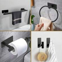 Juego de 6 piezas de toallero de baño sin perforación, anillo para toallas, portarollo de papel higiénico, gancho para abrigos y sombreros, juego de ganchos de pared montados - Negro - Ver 3