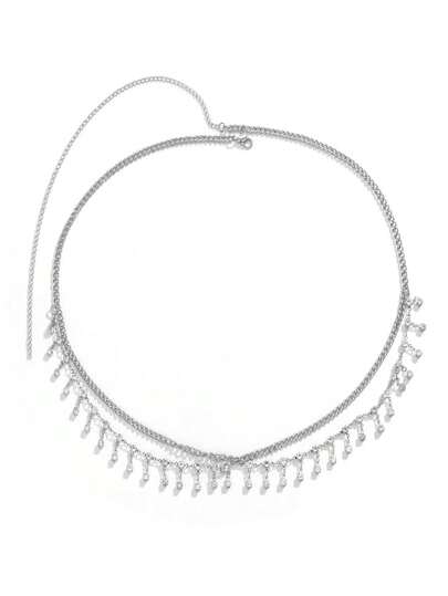 1 قطعة سلسلة خصر إمرأة بسيطة مرصعة بالراين، سلسلة جسم متعددة الطبقات من الألماس مع قطع شرابة