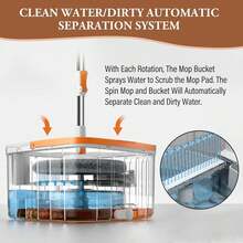 Mop And Bucket Set, Easy-To-Use Spin Mop With Separate Dirty Water System, Deep-Cleaning Mops For Floors, Versatile Mops For Walls (4 Thick Mop Pads) - 白色 - 查看 2