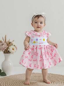 Baby Girls Dress Birthday Clothes Birthday Cake Balloon Embroidered Doll Collar Fly Sleeve Casual Dress Infant Dress - Pink - View 5