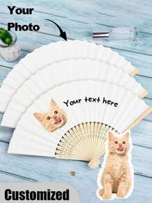 Evantai de nuntă alb personalizat cu fotografie și nume de animal de companie, LOGO, evantai clasic DIY, ornamental de înaltă calitate, personalizat, elegant, rafinat, personalizat, cadouri ideale unice pentru ea, iubit, prietenă, tată, familie, mamă, prieteni