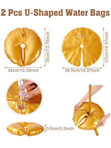 2 件金色 BUQ 充气拱门支架底座、U 型金色水袋、可重复使用的 U 型气球框架支撑、重型水袋、金属拱门框架底座，适用于婚礼、生日、性别揭晓和节日庆祝活动，适合 14 岁以上人士、圣诞节、万圣节、新年用品 - 金色 - 查看 5