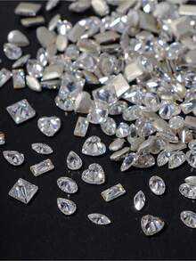 100Pcs/Bag Miniature Flat Bottom Nail Art Decorations, Assorted Shapes Such As Heart And Square In White With Effects Nail Charms Nail Gems Nail Supplies Nails - Trong sáng - Xem 1