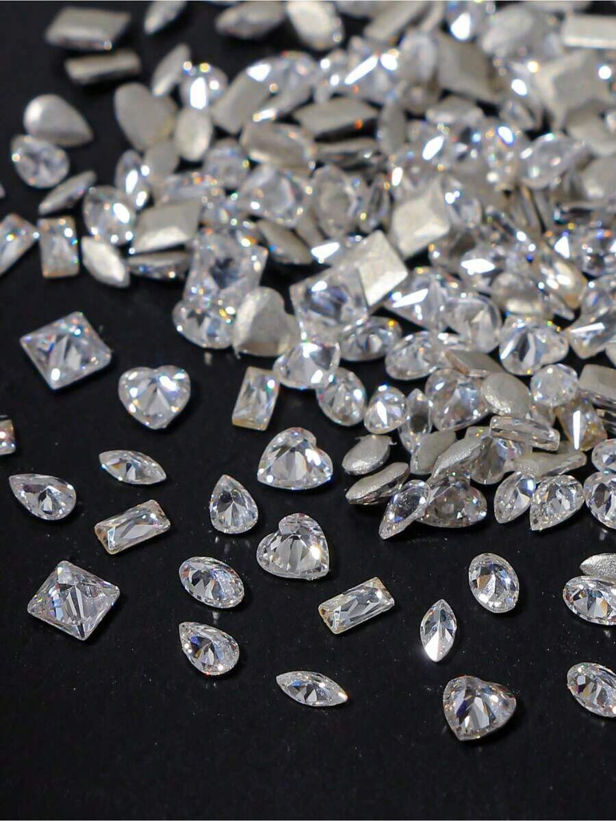 100Pcs/Bag Miniature Flat Bottom Nail Art Decorations, Assorted Shapes Such As Heart And Square In White With Effects Nail Charms Nail Gems Nail Supplies Nails - Trong sáng - Xem 1
