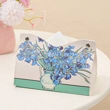 1pc PU Leather Tissue Box Cover With Floral Print Design, Butterfly & Flower Pattern Tissue Box For Desktop, Home, Living Room, Bedroom, Car, Makeup Storage Organizer, Suitable For Back To School, Wedding Season, Birthday Party