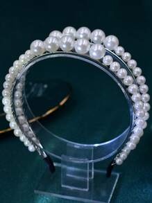 1pc Elegant Bridal Wedding Hair Accessory Double Layer Pearl Headband, Suitable For Parties, Events, And Photoshoots