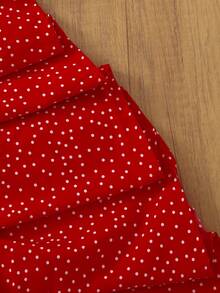 女士优雅波尔卡圆点复古梭织面料喇叭露背连衣裙，适合派对晚会约会服装春季 - 紅色 - 查看 7