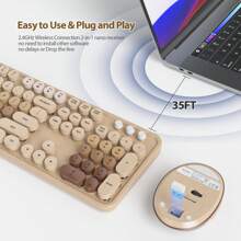 Wireless Keyboard And Mouse Set, Cute Keyboard And Mouse Combo, Full Size Typewriter Keyboard With Number Pad, Colorful Keyboard With Round Keycaps For Windows PC Laptop