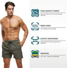 Men's Swim Trunks Quick Dry Beach Shorts With Zipper Pockets And Mesh Lining - Green - View 3