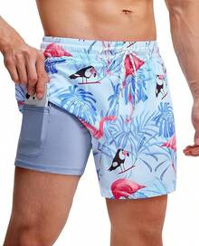 Bañadores con forro de compresión para hombres, trajes de baño para hombre con tiro de 5 pulgadas - Blanco - Ver 1