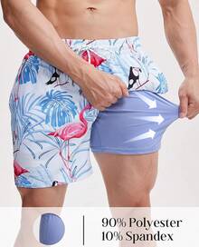Bañadores con forro de compresión para hombres, trajes de baño para hombre con tiro de 5 pulgadas - Blanco - Ver 3