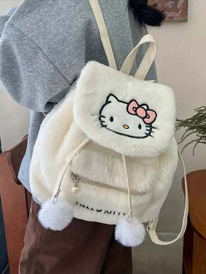 1 件 Sanrio Melody 卡通 Hello Kitty 图案斜挎包，优雅可爱的设计女士毛绒背包，大容量刺绣背包，圣诞礼物，适合学校用品，返校