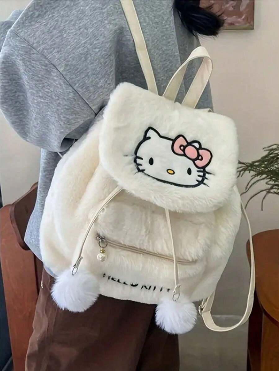 1 件 Sanrio Melody 卡通 Hello Kitty 图案斜挎包，优雅可爱的设计女士毛绒背包，大容量刺绣背包，圣诞礼物，适合学校用品，返校