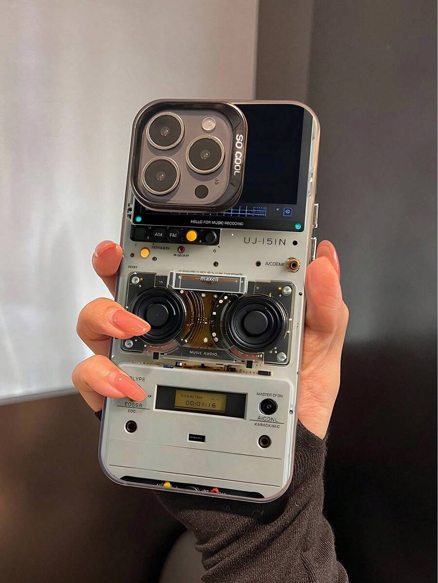 1 pieza Funda protectora para teléfono con diseño de radio retro y acabado mate anti-caídas, compatible con iPhone 11, 12, 13, 14, 15, 16 Pro Max, X, XS, XR, 16E, 15 Plus, y Galaxy A03, A05, A05S, A12, A14, A15, A32 4G/5G, A35, A52/A52s 5G, OPPO A16, A17, A36, A57 4G, A58 4G, A60, A78 4G, A94, A95