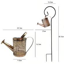 1pc Solar Powered Iron Water Kettle Lamp, Flowing Water Flickering Light, Suitable For Yard, Garden, Outdoor Ground Lighting Decor - Multicolor - View 5