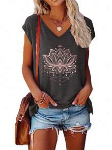 2pcs Solid V-Neck Short Sleeve T-Shirts, Casual Women's Tops For Spring/Summer - Multicolor - View 4