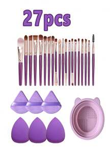 41pcs Professional Makeup Tool Set, Large Capacity Makeup Bag Set, Including: 1 Makeup Bag, 20 Makeup Brushes, 1 Headband, 2 Wristbands, 4 Water Drop Makeup Sponges, 4 Triangle Powder Puffs, 4 Mini Water Drop Makeup Sponges, 4 Mini Finger Makeup Puffs, 1 Cleaning Tool, Suitable For Liquid Makeup, Powder And Concealer, Travel Makeup Brush Set Suitable For Women And Girls. Bags, Makeup Bag, Toiletry Bag, Desk Organiser, Cosmetic Bag, Makeup Bag, Makeup Pouch, Bag, Vanity, Makeup Bags, Small Makeup Bag, Makeup Pouch, Gifts Christmas Gifts, Gift Ideas For Women - Multicolor - View 15