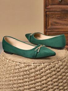 WHDXY 女士时尚百搭休闲尖头软底平底鞋，蓝色便士乐福鞋，适合所有季节，通勤一脚蹬浅口芭蕾平底鞋 - 綠色 - 查看 6