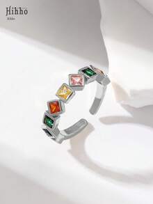 Hihho 1 件可调节时尚彩色锆石镶嵌彩虹系列戒指，多种风格选择，适合优雅女性，日常装饰