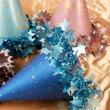 Plush Ball Pompom Star Trim Birthday Hat, Cake Party Decor Matte Pearl Cone Tip Cap For Adults