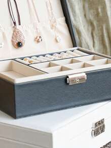 1 pièce Boîte à bijoux grande capacité, boîte de rangement simple pour bijoux, boîte à bijoux multifonctionnelle à double couche, boîte de rangement pour cosmétiques de salle de bain, boîte cadeau, boîte de rangement pour la maison, porte-bijoux, boîte à bijoux portable, boîte à accessoires minimaliste, décoration de mariage, boîte à bague, boîte cadeau, boîte de rangement, boîte de rangement pour boucles d'oreilles, sac à maquillage, articles de voyage essentiels, articles de vacances essentiels, convient pour les boucles d'oreilles, les colliers, les bagues, les bracelets, l'affichage et le rangement des bijoux pour les femmes, organisateur de rangement, articles de voyage essentiels, cadeau