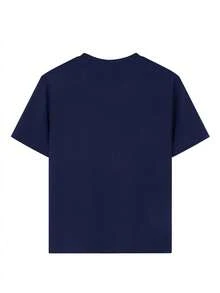 200g Pure Cotton T-Shirt 2025 Summer Ladies New Short Sleeve Pure Cotton Holiday Pattern Short Sleeve Round Neck Couple Wear Small Shirt Tops - 深藍 - 查看 3