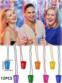 12 Collar vaso shot caballito tequilero mardi gras fiesta,suministros para despedida de soltera, carnaval, fiesta de cumpleaños, boda - Multicolor - Ver 1