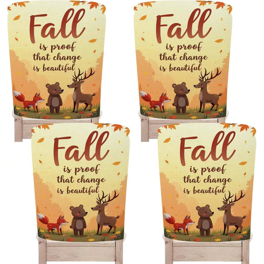 1 Stück / 4 Stück / 24 Stück Sitzbezüge für Auto mit Ahornblättern, Rehen, Füchsen, Bären, waschbare Sommersitzbezüge für Esszimmerstühle für Zuhause, Restaurant, Wohnzimmer, Küchendekoration