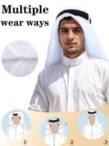 2 pièces Châle rétro arabe pour hommes, foulards nationaux du Moyen-Orient Dubaï + bandeau anti-dérapant de 57 cm, tour de tête en polyester couleur unie, toutes saisons