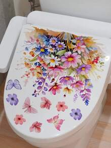 1pc/1set 2pcs Spring Floral Series Toilet Decorative Sticker, Bathroom Decal, Multi-Scenario Use Stickers