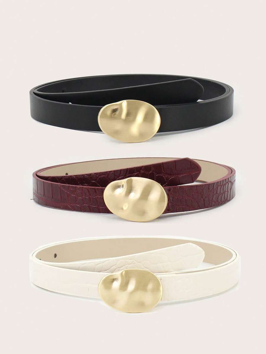 1 Stück asymmetrischer Schnallengürtel für Damen, neues Design in Schwarz und Burgunderrot mit Krokodillederprägung, modischer, vielseitiger Freizeitgürtel für Jeans, Kleider, geeignet für den täglichen Gebrauch - Verschiedenfarbig - Übersicht 1